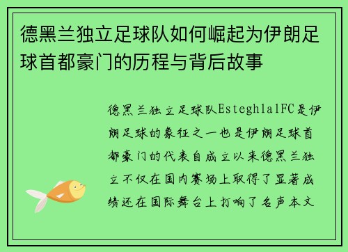 德黑兰独立足球队如何崛起为伊朗足球首都豪门的历程与背后故事 德黑兰独立足球队如何崛起为伊朗足球首都豪门的历程与背后故事